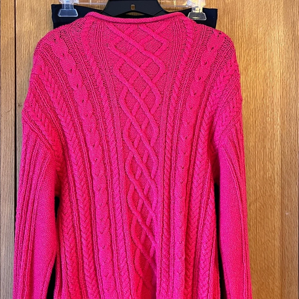NWT NEW J.Crew J crew Small bright pink crew roll mock neck cable knit sweater